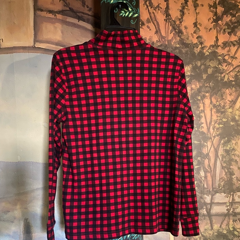 Lands End Red and black plaid turtleneck top - Picture 3 of 4